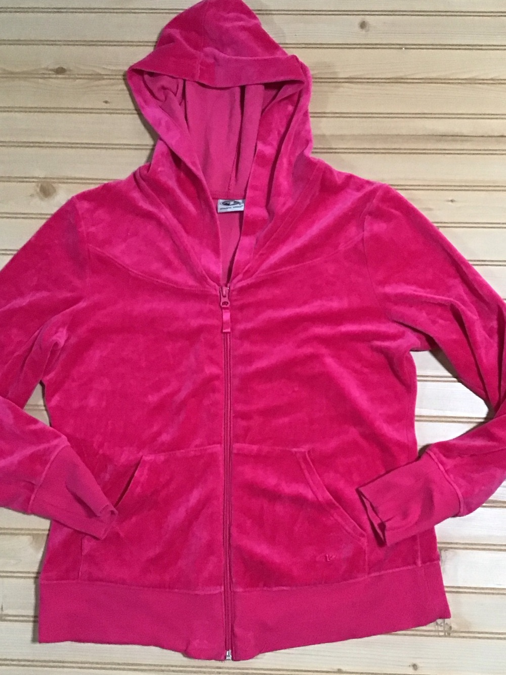 Athletic Works Women’s Pink Posey Cotton Blend Velvet Zip-Up Hoodie Jacket Large